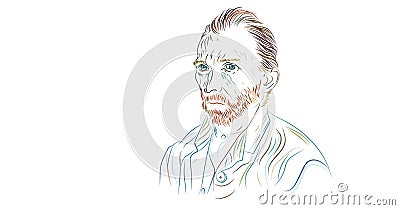 Portrait of the artist Van Gogh. Creative modern illustration. Impressionist great redhead painter. Vincent van Gogh sketch Cartoon Illustration